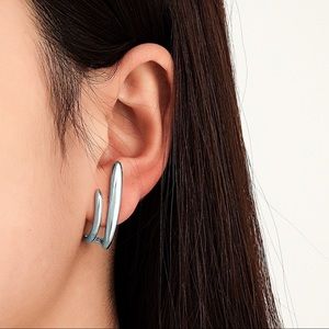 Any 2/$20! Silver Double Curved Line Stud Earrings